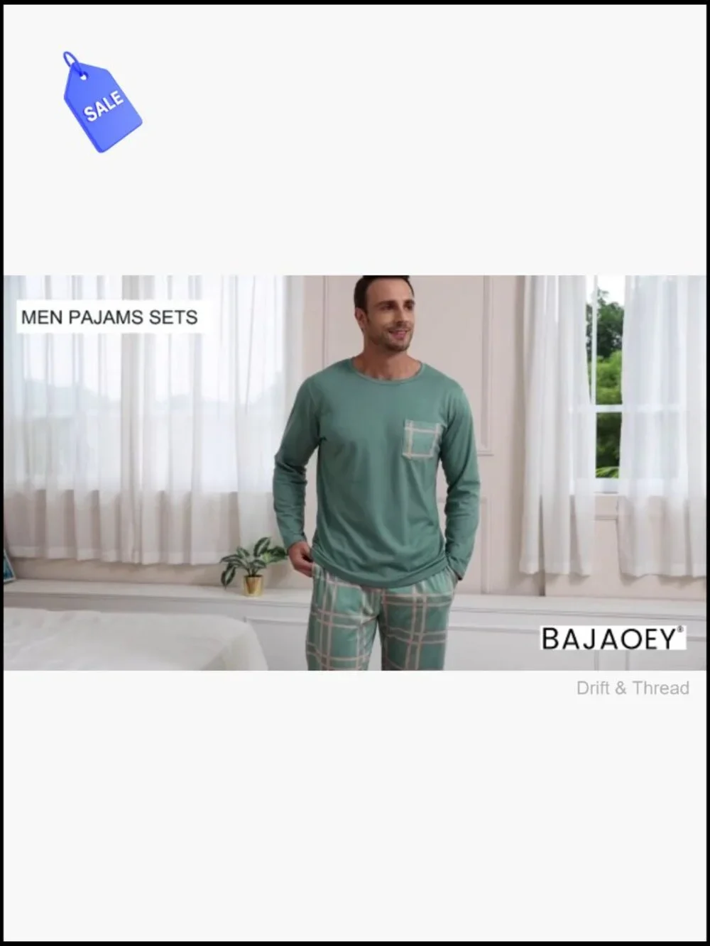 Men's 2-Piece Pajama Set Long Sleeve Plaid Pants with Pockets Soft Comfy Lounge